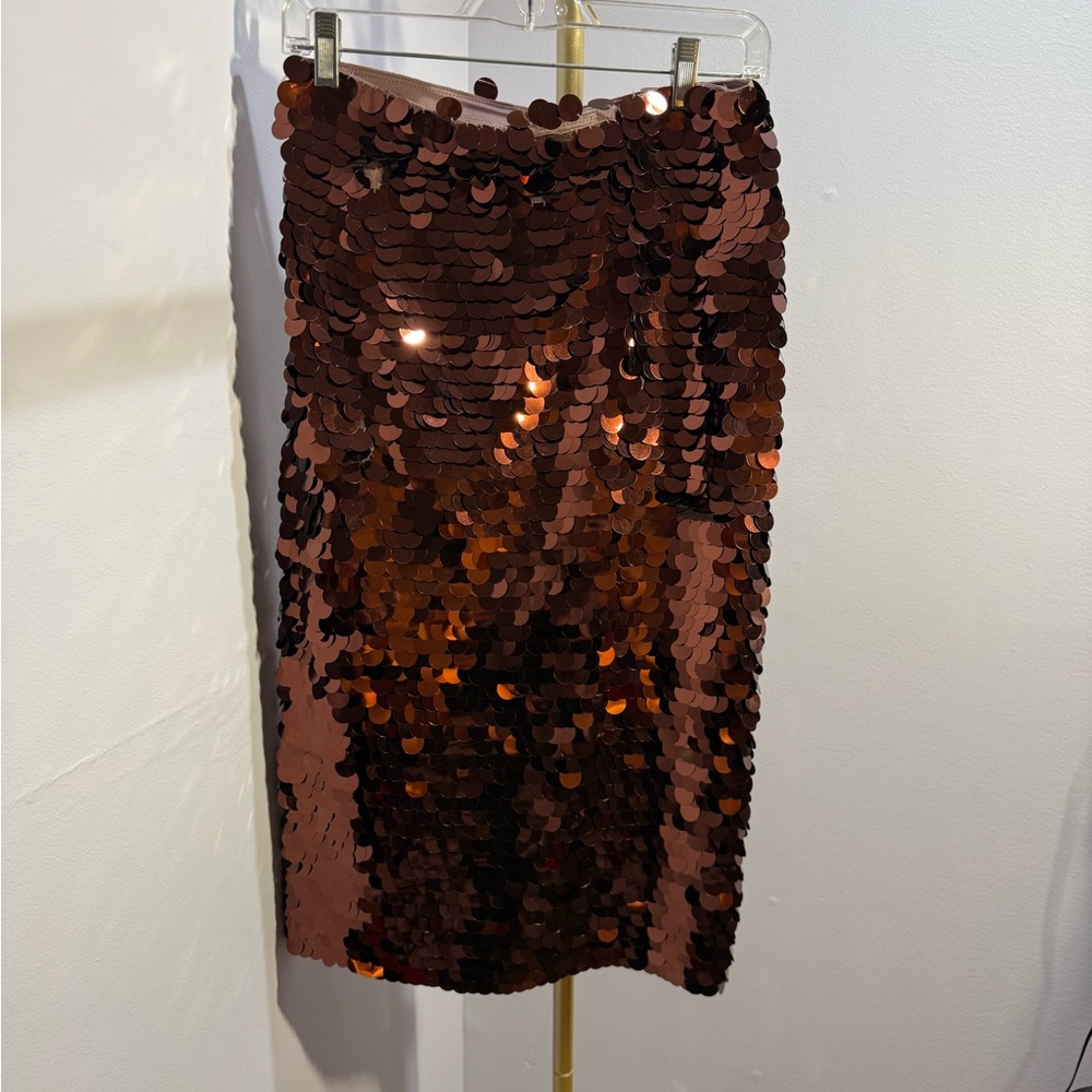 Halogen Womens Copper Brown Burgundy Sequin Pencil Midi Skirt Size S HA399154MI - Picture 2 of 5